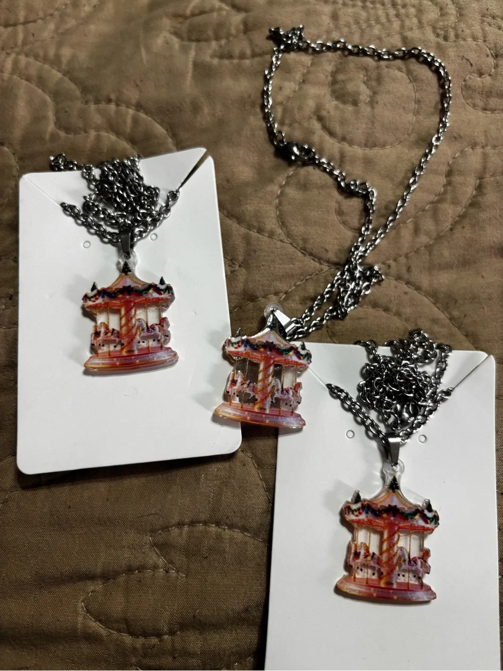 Three-Carousel Pendant Necklace - Pink Multicolor